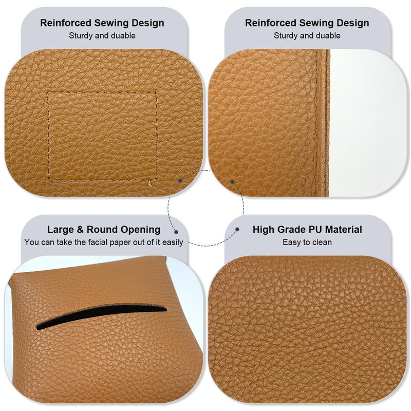 PENGLONG Tissue Box Cover 5X5X5'' PU Leather Tissue Holder Square Tissue Cube Box Organizer for Bathroom Vanity Countertop  Car  Night Stands  Office  Home  Kitchen (1Pack  Brown) - Image 3